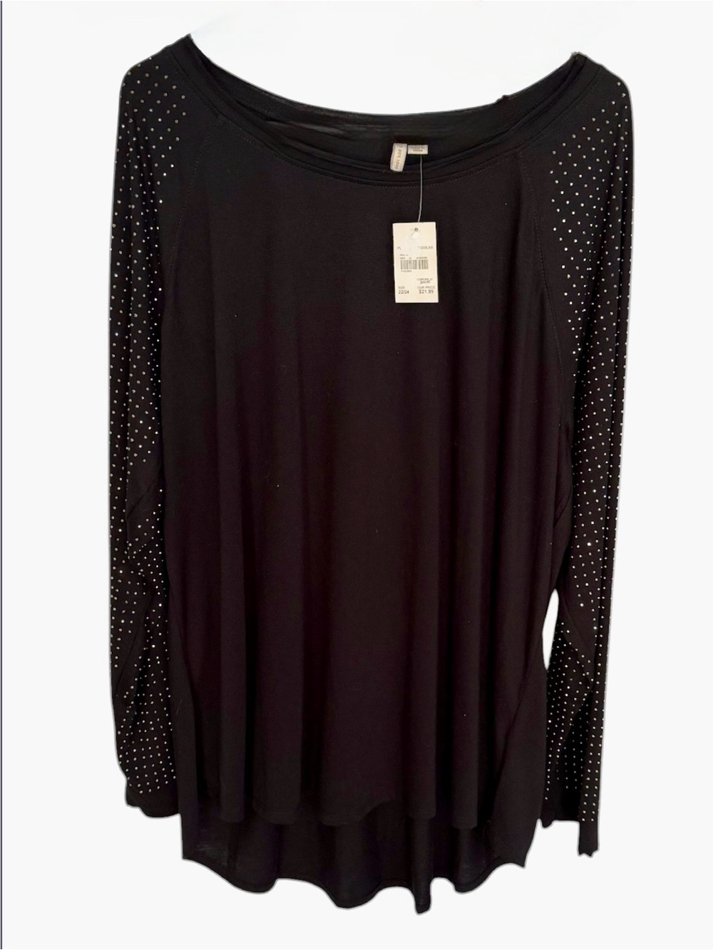 Cato Black Long Sleeve Top with Silver Studded Sleeves
